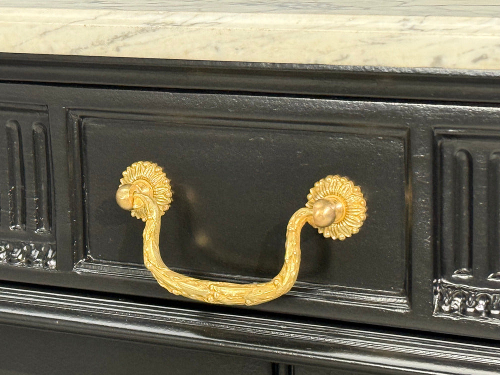 Hollywood Regency Style, Buffets, Black Painted Wood, Marble, France, 1940s