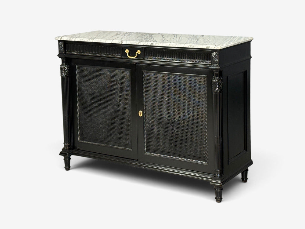 Hollywood Regency Style, Buffets, Black Painted Wood, Marble, France, 1940s
