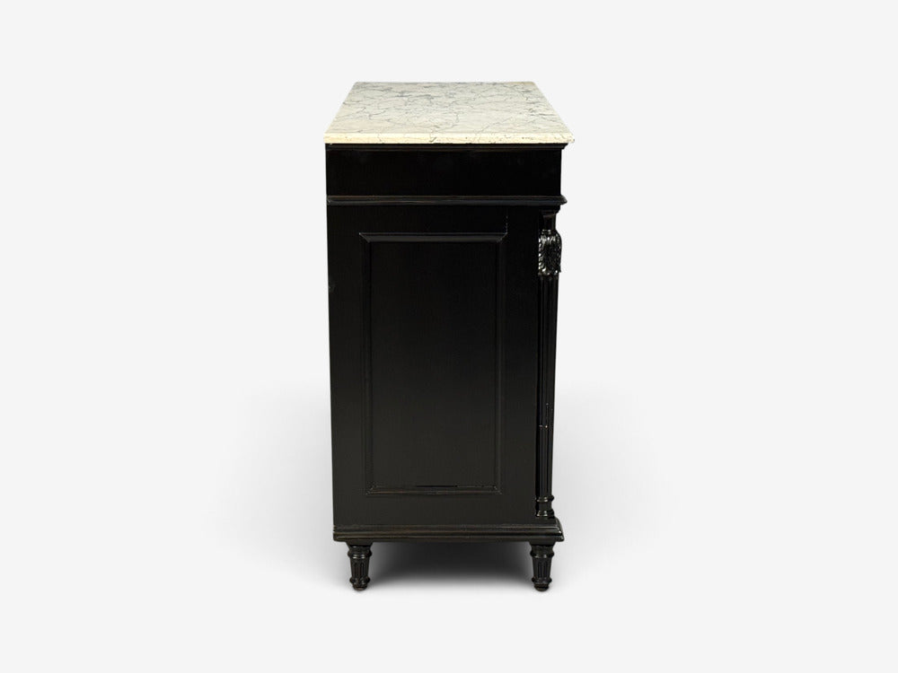 Hollywood Regency Style, Buffets, Black Painted Wood, Marble, France, 1940s