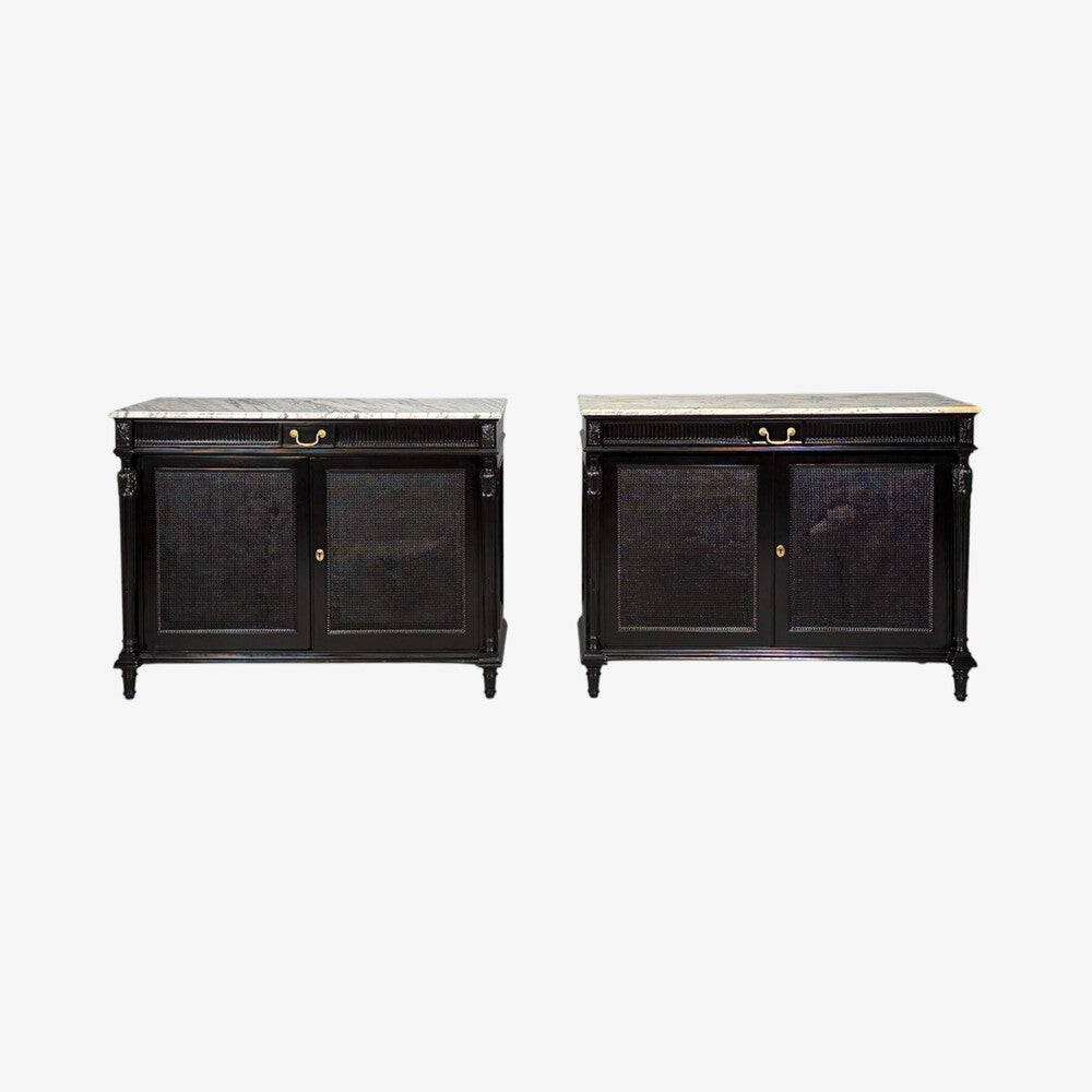Hollywood Regency Style, Buffets, Black Painted Wood, Marble, France, 1940s