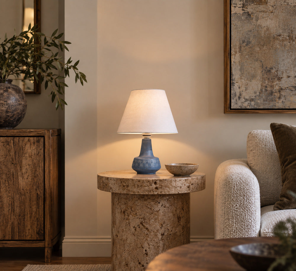 Soholm, Small Table Lamp, Light Blue Stoneware, Denmark, 1960s