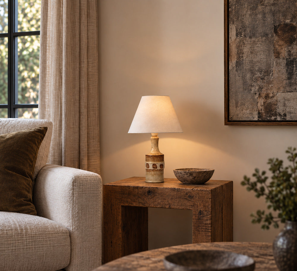 Søholm Stentøj, Dotted Table Lamp, Beige Glazed Stoneware, Denmark, 1960s