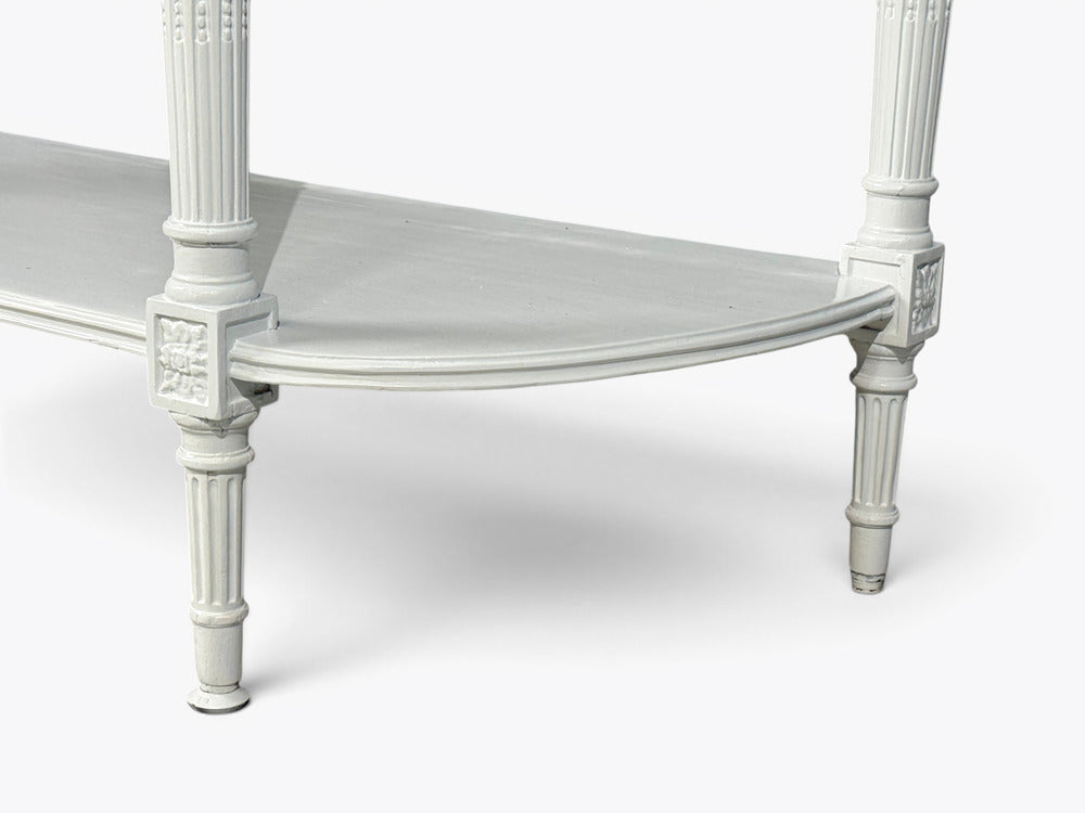 Louis XVI Style, White Demilune Console Table, Wood, Marble, France, 1960s