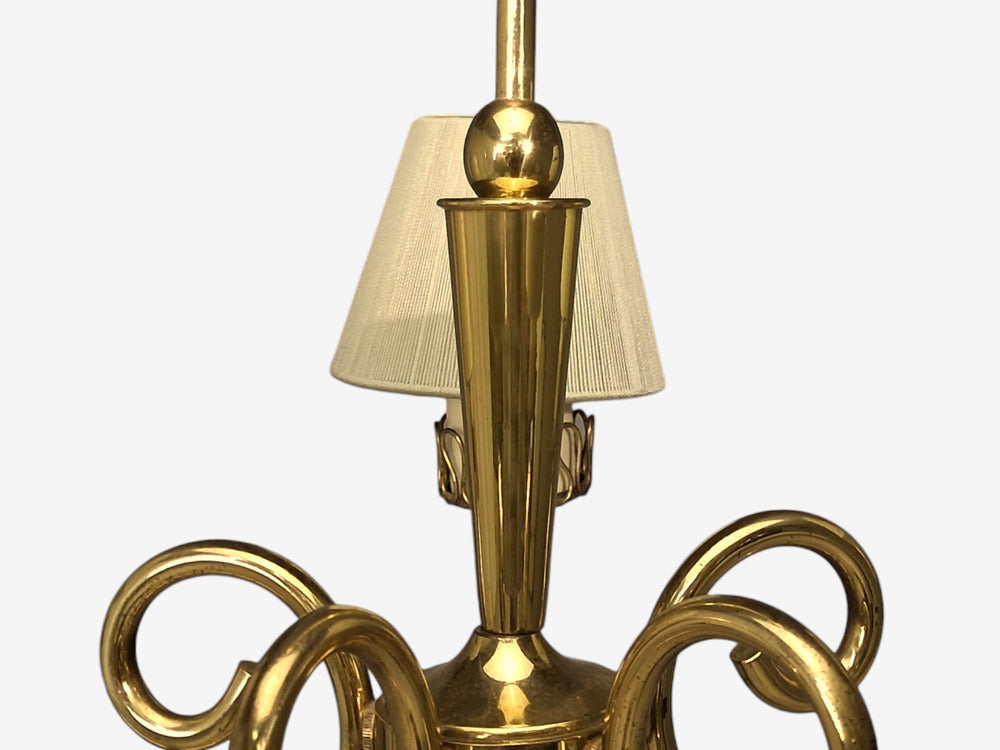 Danish Modern, Chandelier, Patinated Brass, Denmark, 1950s
