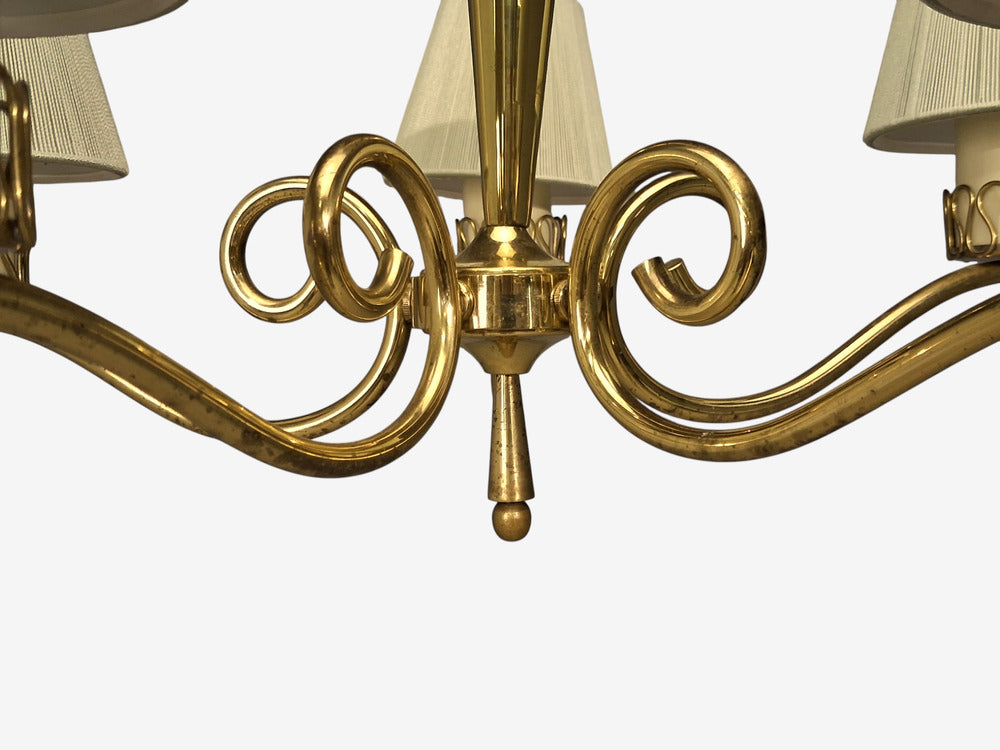 Danish Modern, Chandelier, Patinated Brass, Denmark, 1950s