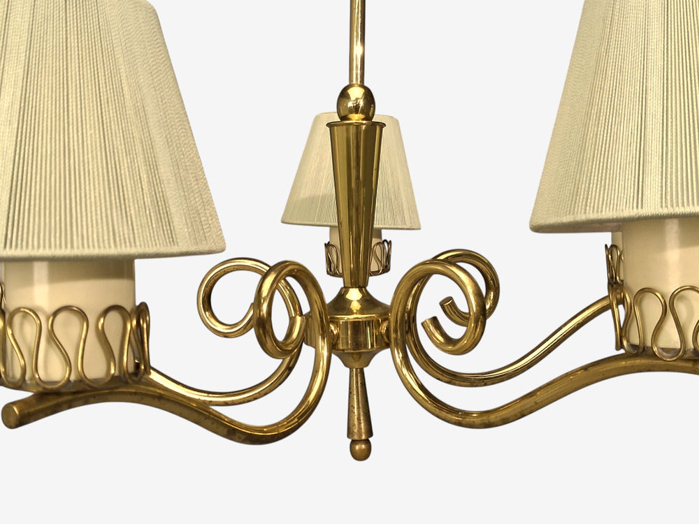 Danish Modern, Chandelier, Patinated Brass, Denmark, 1950s