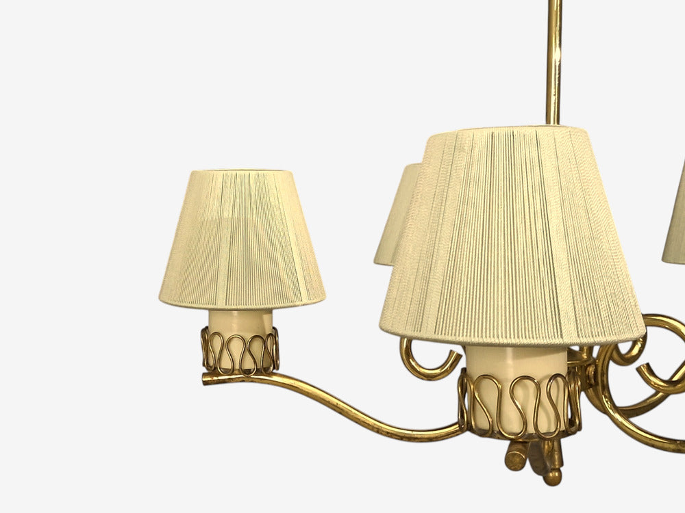 Danish Modern, Chandelier, Patinated Brass, Denmark, 1950s