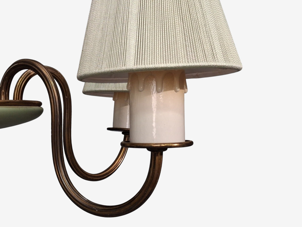 Nordiska Kompaniet, Chandelier, Green Lacquered Wood, Brass, Sweden, 1950s