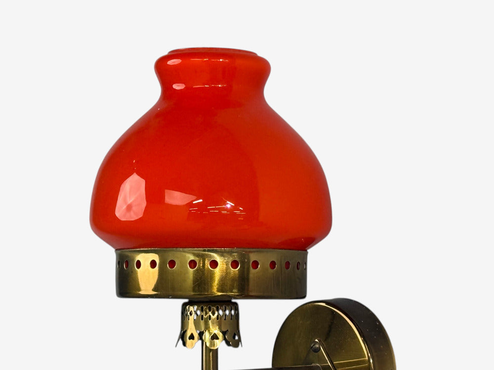 Örsjö Industri AB, Wall Lights, Brass, Orange Glass, Sweden, 1970s
