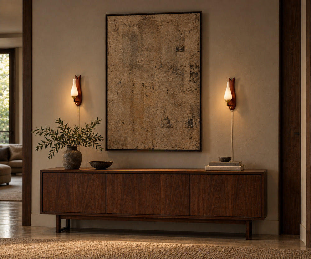 Danish Modern, Wall Lights or Sconces, Teak, Brass, Opal Glass, Denmark, 1960s