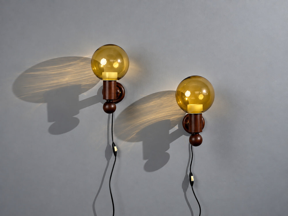 Luxus Vittsjö, Impressive Wall Sconces, Dark Pine, Tinted Glass, Sweden, 1960s