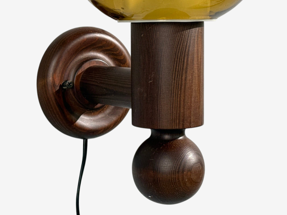 Luxus Vittsjö, Impressive Wall Sconces, Dark Pine, Tinted Glass, Sweden, 1960s