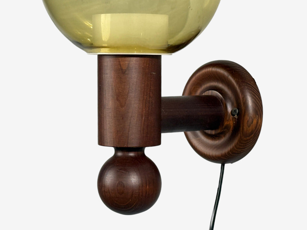 Luxus Vittsjö, Impressive Wall Sconces, Dark Pine, Tinted Glass, Sweden, 1960s