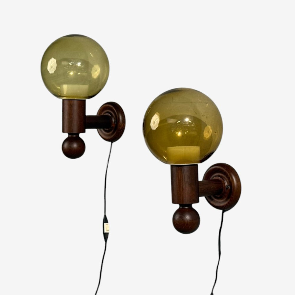 Luxus Vittsjö, Impressive Wall Sconces, Dark Pine, Tinted Glass, Sweden, 1960s