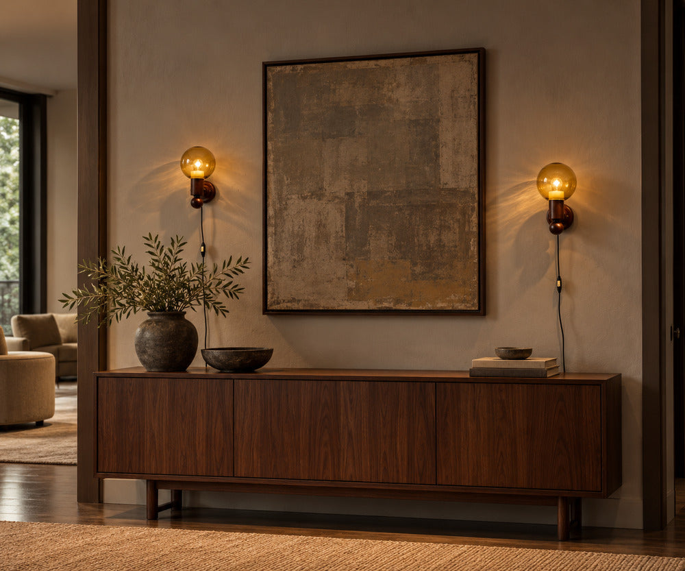Luxus Vittsjö, Impressive Wall Sconces, Dark Pine, Tinted Glass, Sweden, 1960s