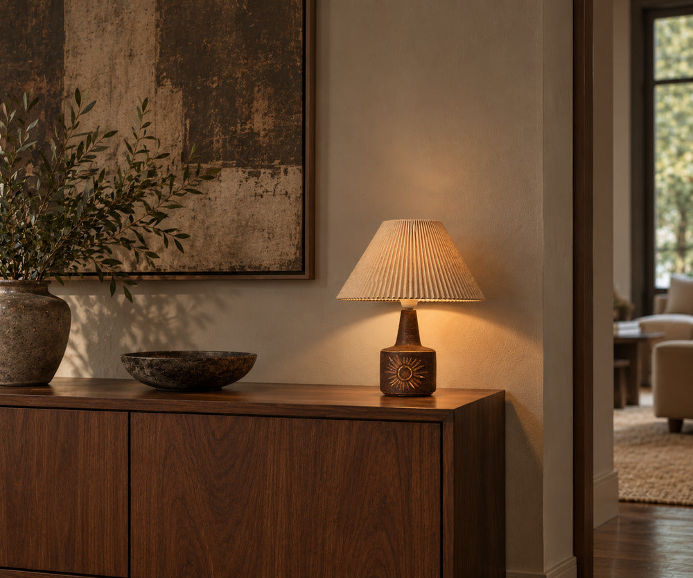 Søholm Stentøj, Sun Table Lamp, Brown Glazed Stoneware, Denmark, 1960s