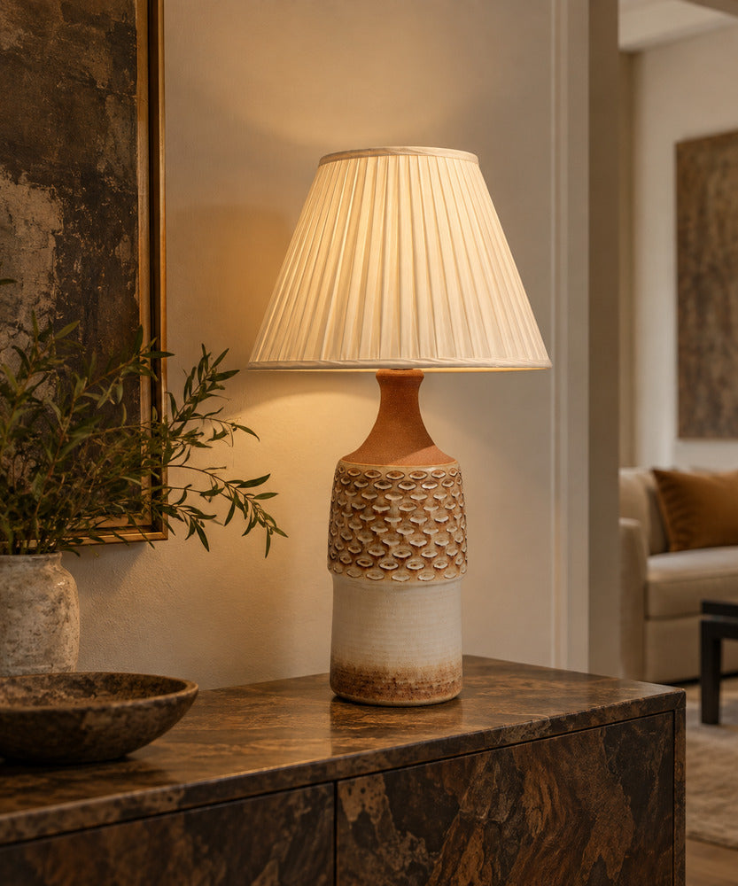 Søholm Stentøj, Large Table Lamp, Beige Stoneware, Denmark, 1960s