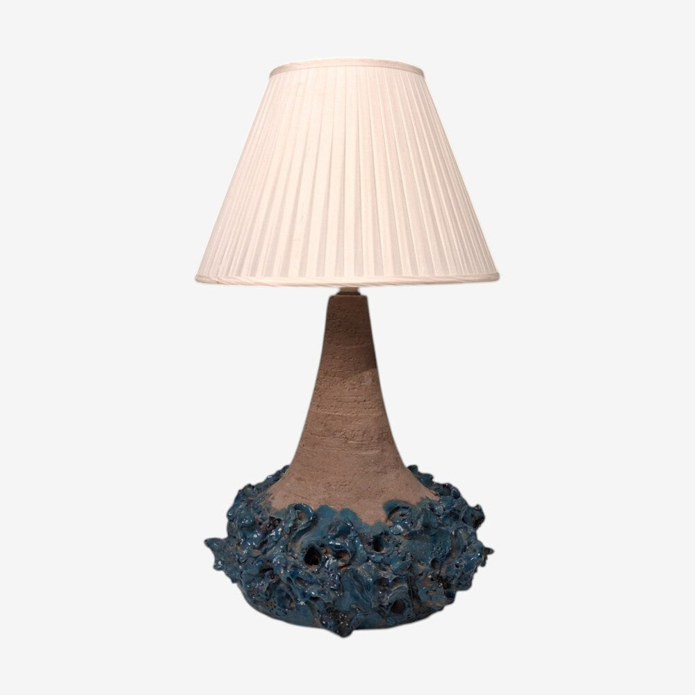 Hanne Stentøj, Large Brutalist Table Lamp, Blue Stoneware, Denmark, 1979