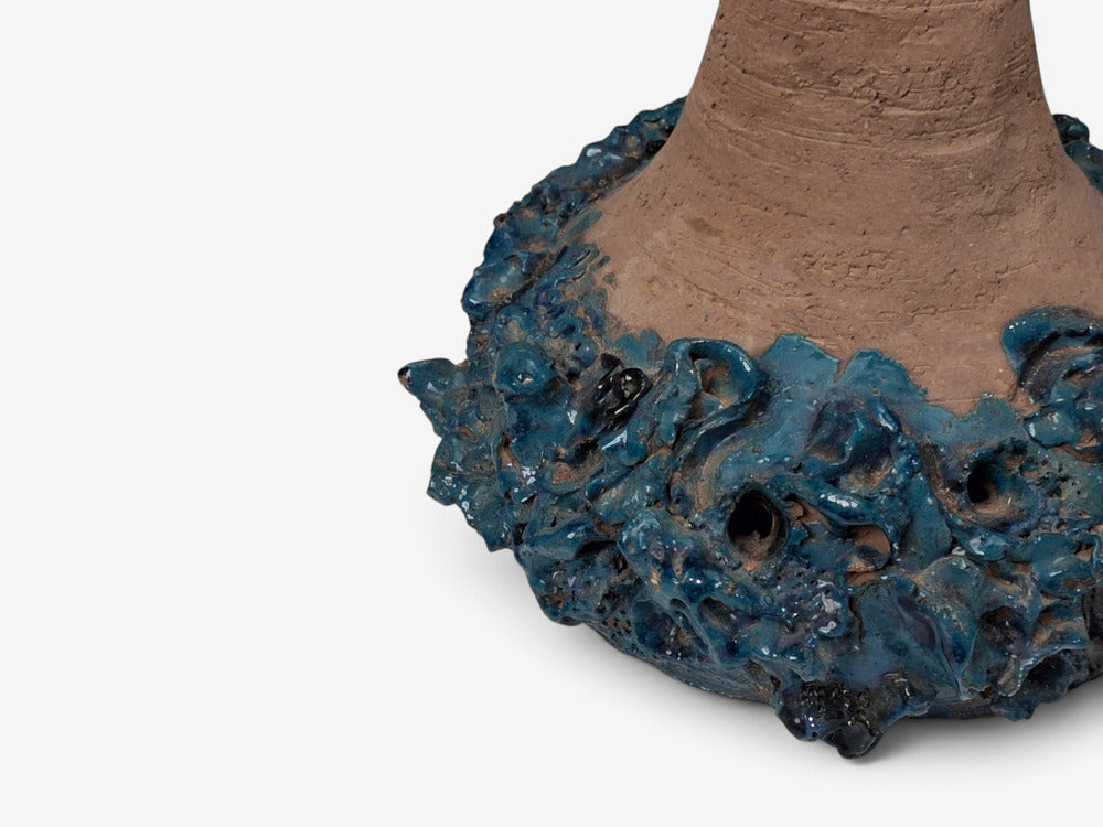 Hanne Stentøj, Large Brutalist Table Lamp, Blue Stoneware, Denmark, 1979