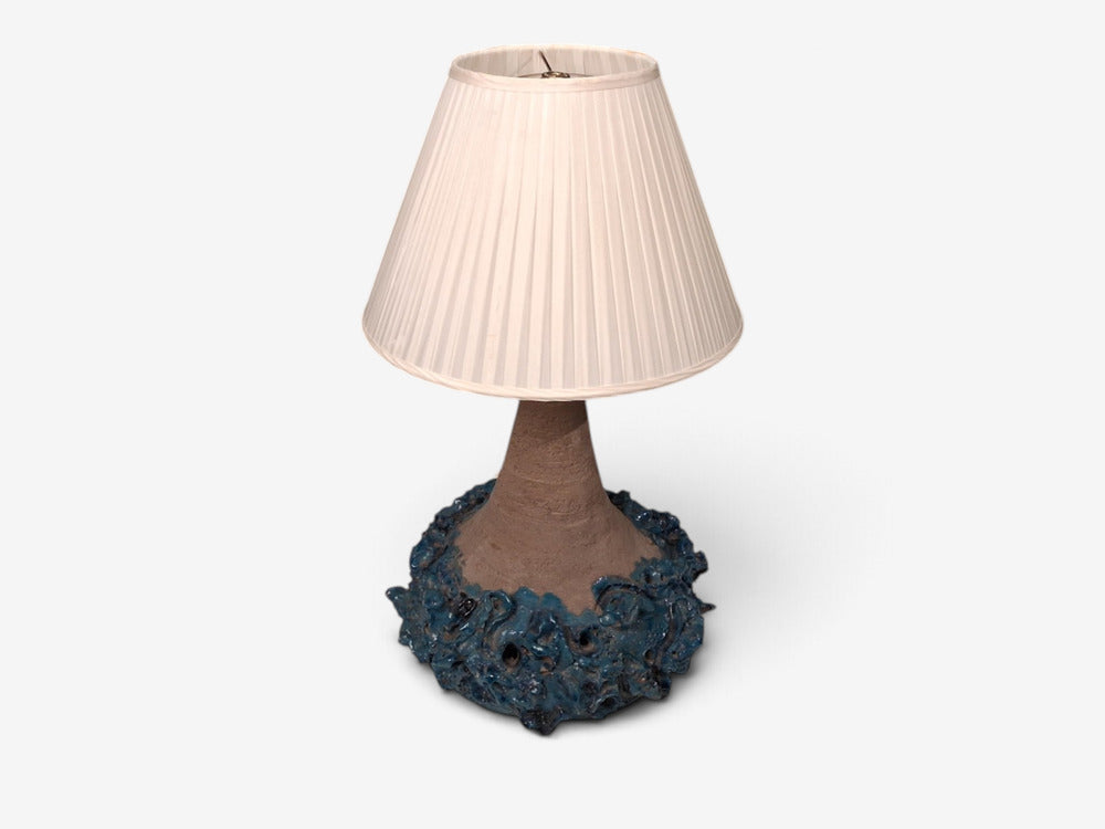 Hanne Stentøj, Large Brutalist Table Lamp, Blue Stoneware, Denmark, 1979