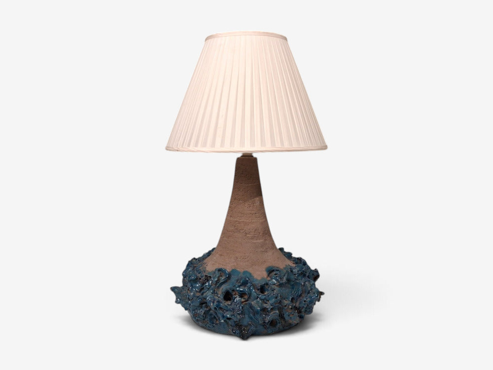 Hanne Stentøj, Large Brutalist Table Lamp, Blue Stoneware, Denmark, 1979