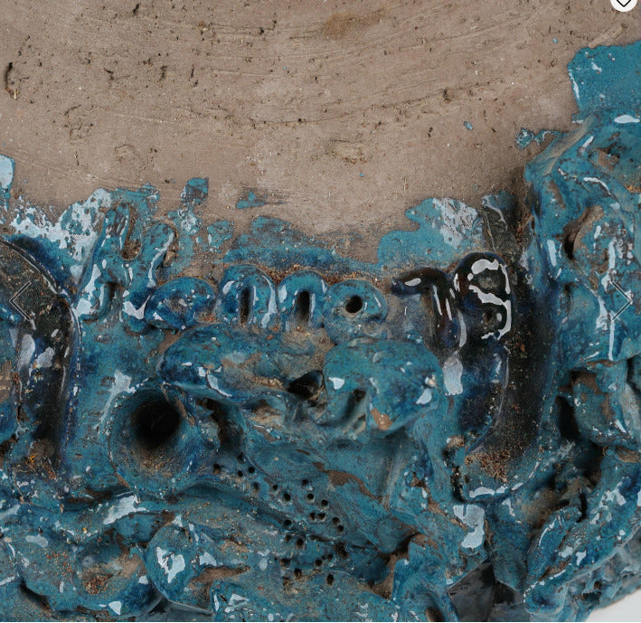 Hanne Stentøj, Large Brutalist Table Lamp, Blue Stoneware, Denmark, 1979