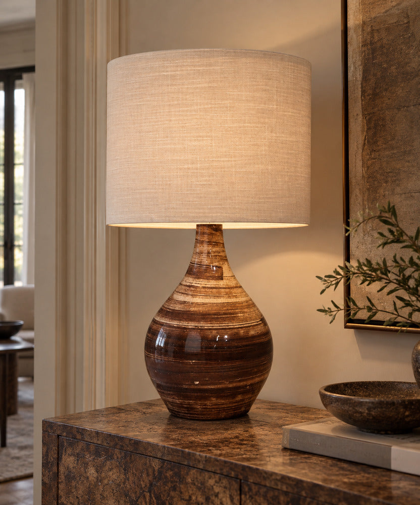 Gordon & Jane Martz, Large Table Lamp, Brown Glazed Ceramic, USA, 1960s