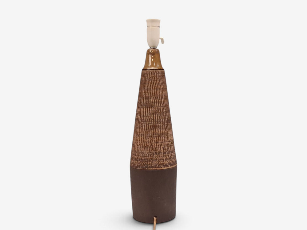 Hyllested Keramik, Large Rustic Table Lamp, Brown Stoneware, Denmark, 1960s
