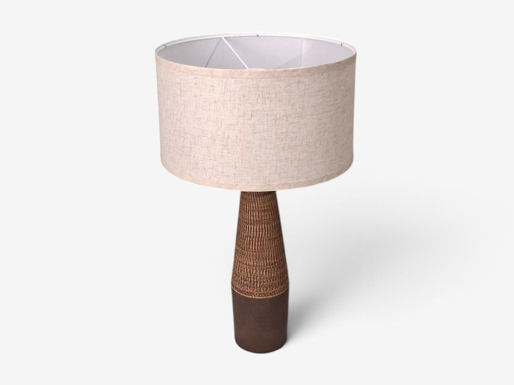 Hyllested Keramik, Large Rustic Table Lamp, Brown Stoneware, Denmark, 1960s