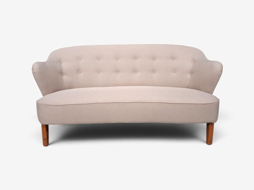Flemming Lassen, Rare Sofa, Beige Fabric, Birch, Finland, 1950s