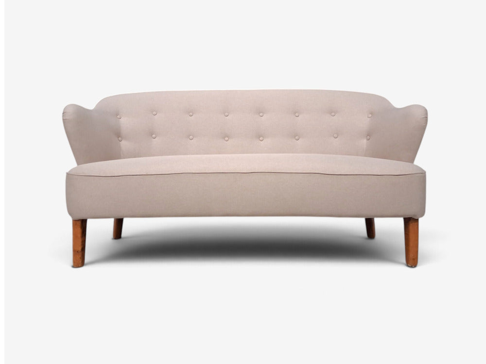 Flemming Lassen, Rare Sofa, Beige Fabric, Birch, Finland, 1950s