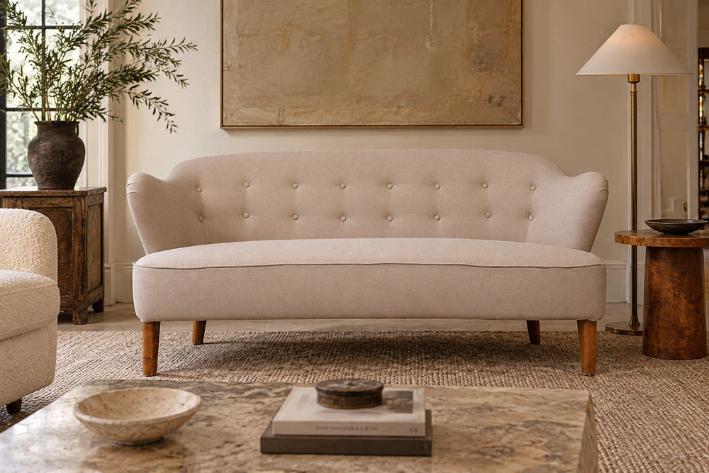 Flemming Lassen, Rare Sofa, Beige Fabric, Birch, Finland, 1950s