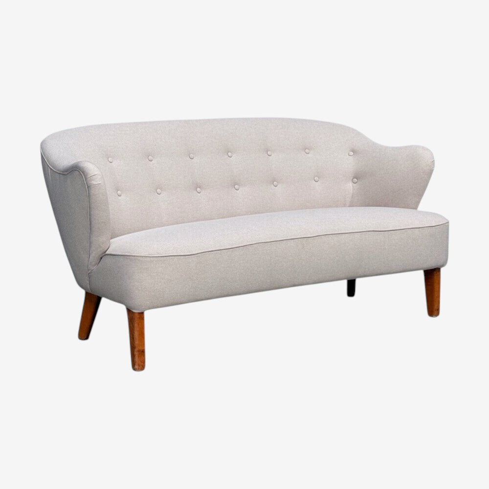 Flemming Lassen, Rare Sofa, Beige Fabric, Birch, Finland, 1950s
