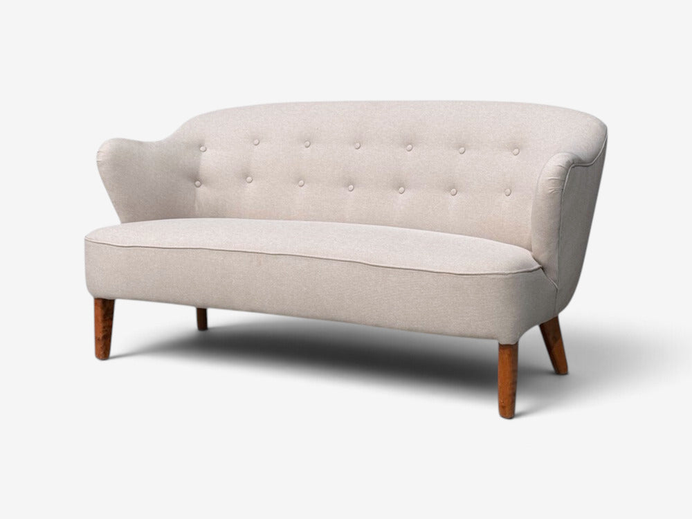 Flemming Lassen, Rare Sofa, Beige Fabric, Birch, Finland, 1950s