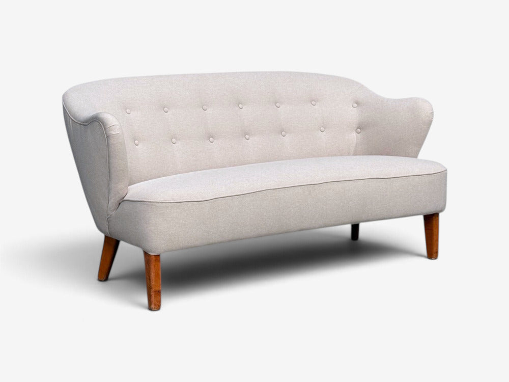 Flemming Lassen, Rare Sofa, Beige Fabric, Birch, Finland, 1950s