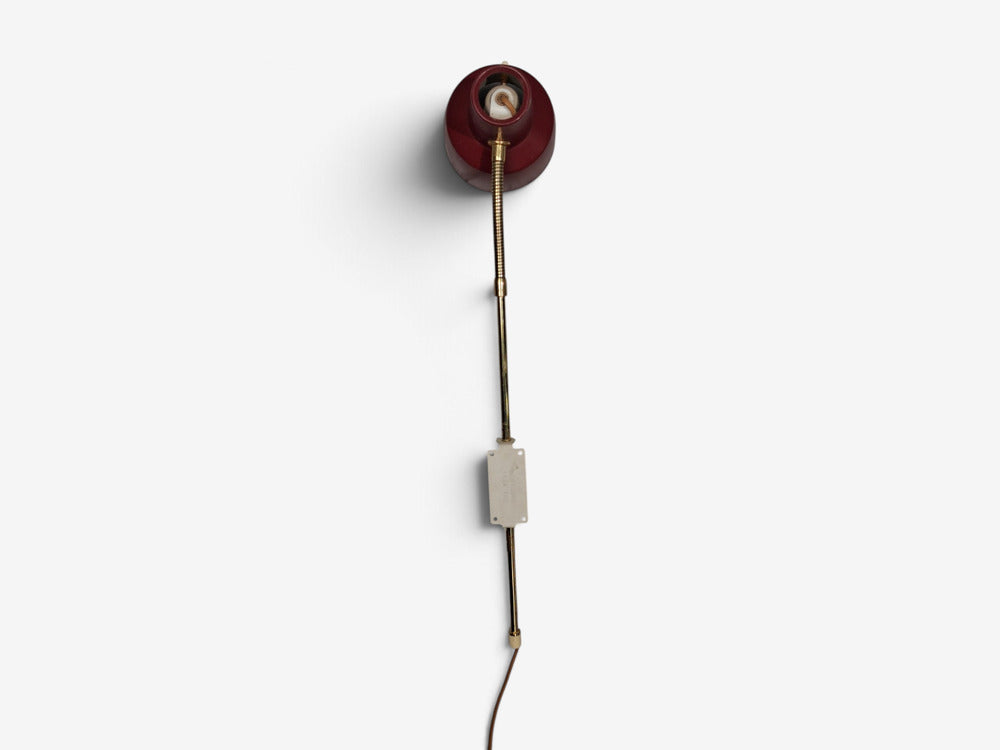 Swedish Modern, Adjustable Wall Light, Brass, Red Lacquered Metal, Sweden, 1940s