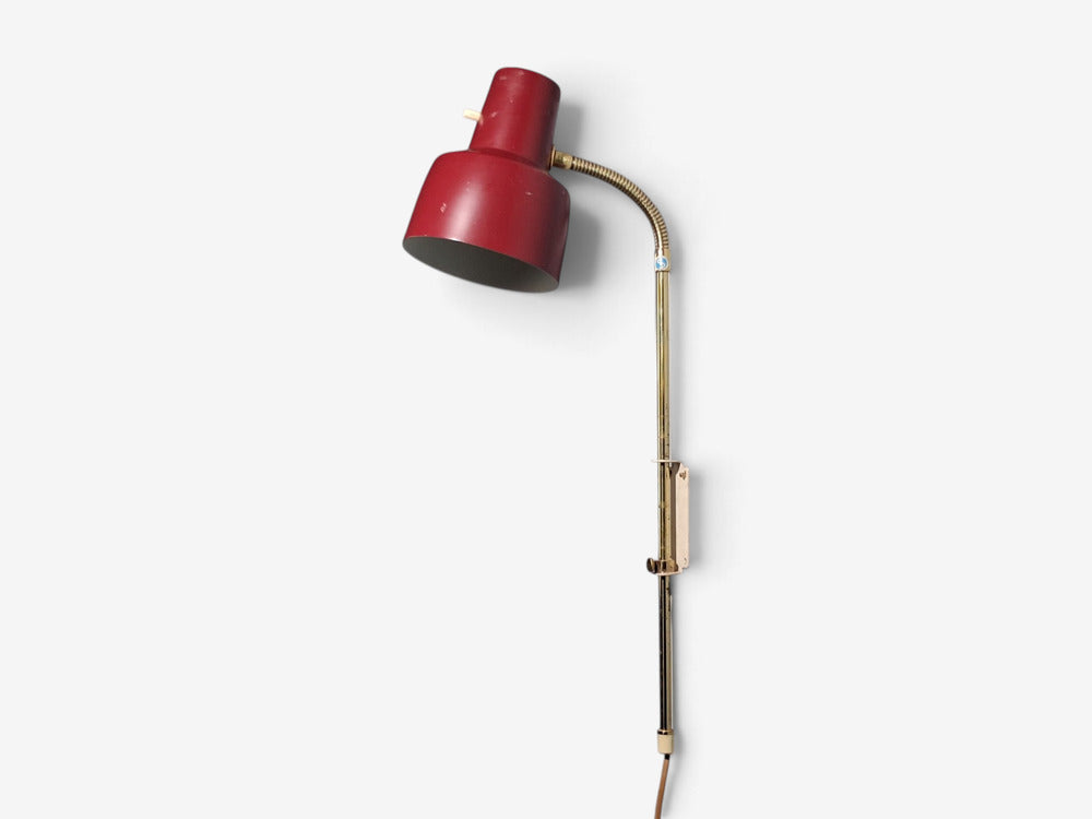 Swedish Modern, Adjustable Wall Light, Brass, Red Lacquered Metal, Sweden, 1940s