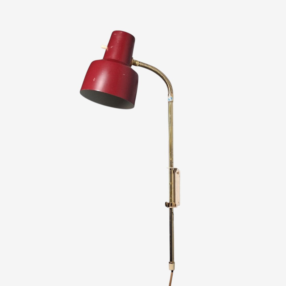 Swedish Modern, Adjustable Wall Light, Brass, Red Lacquered Metal, Sweden, 1940s
