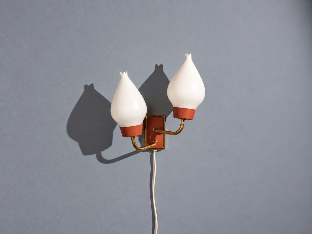 Swedish Modern, Wall Sconce, Brass, Lacquered Metal, Glass, Sweden, 1940s