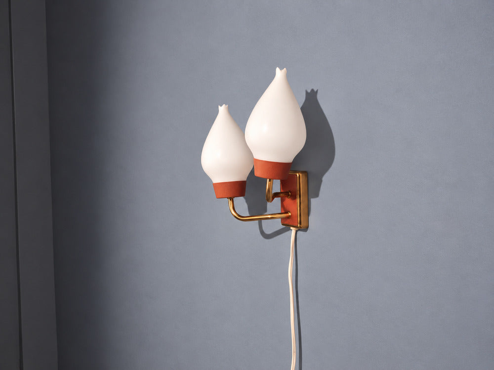 Swedish Modern, Wall Sconce, Brass, Lacquered Metal, Glass, Sweden, 1940s