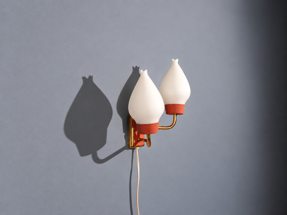 Swedish Modern, Wall Sconce, Brass, Lacquered Metal, Glass, Sweden, 1940s