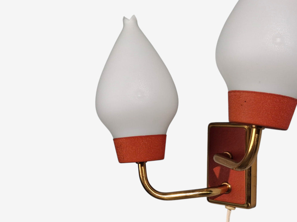 Swedish Modern, Wall Sconce, Brass, Lacquered Metal, Glass, Sweden, 1940s