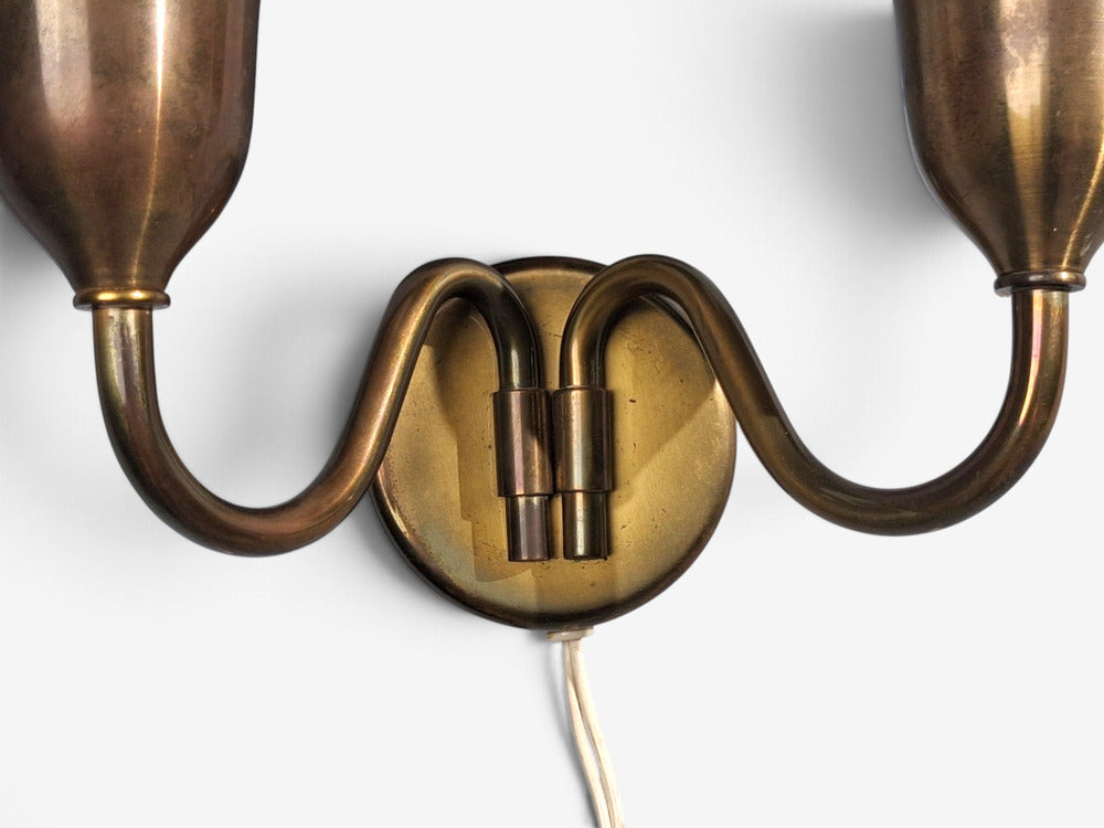 Fog & Mørup, Danish Modern, Double Wall Light, Brass, Glass, Denmark, 1950s