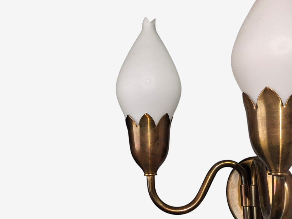 Fog & Mørup, Danish Modern, Double Wall Light, Brass, Glass, Denmark, 1950s