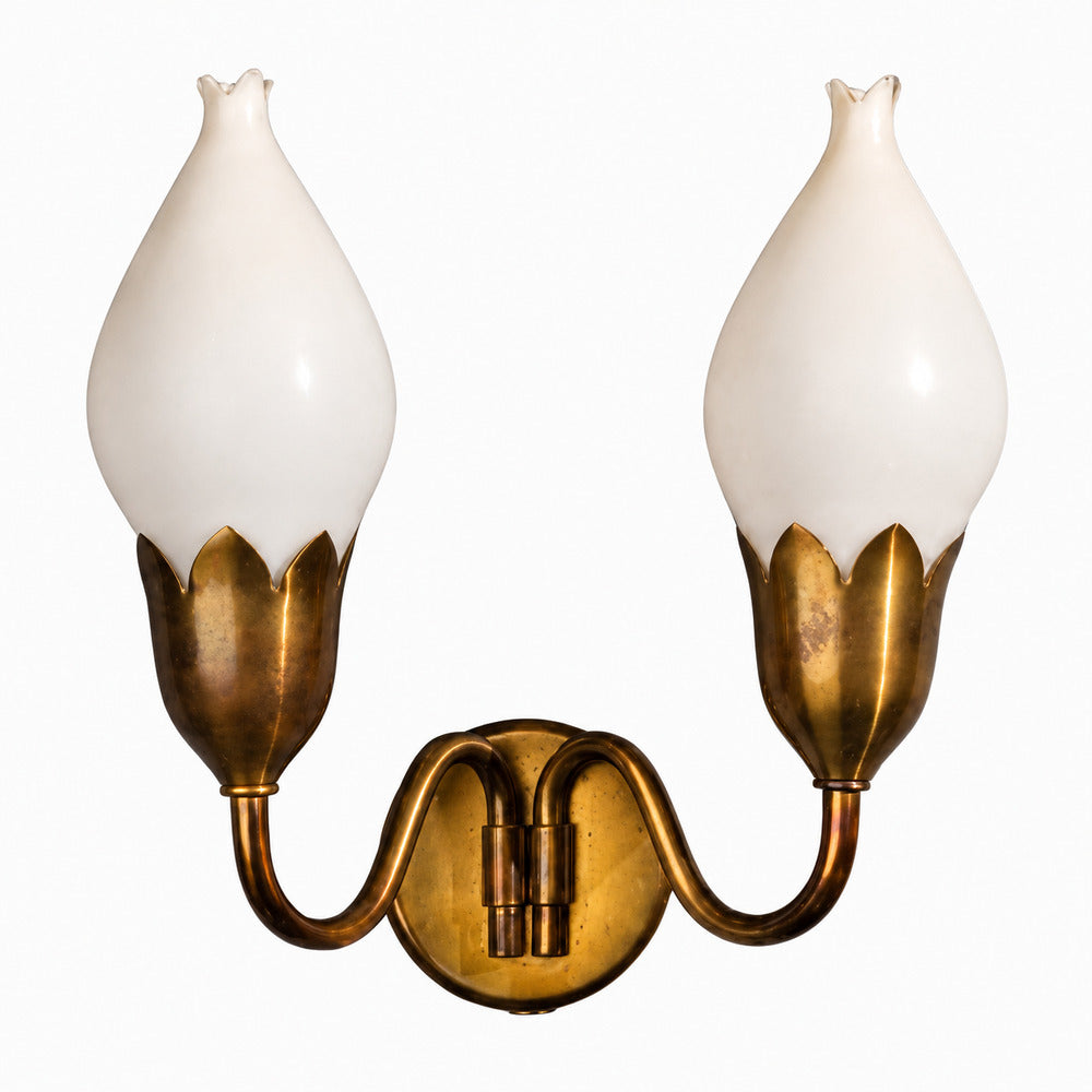 Fog & Mørup, Danish Modern, Double Wall Light, Brass, Glass, Denmark, 1950s