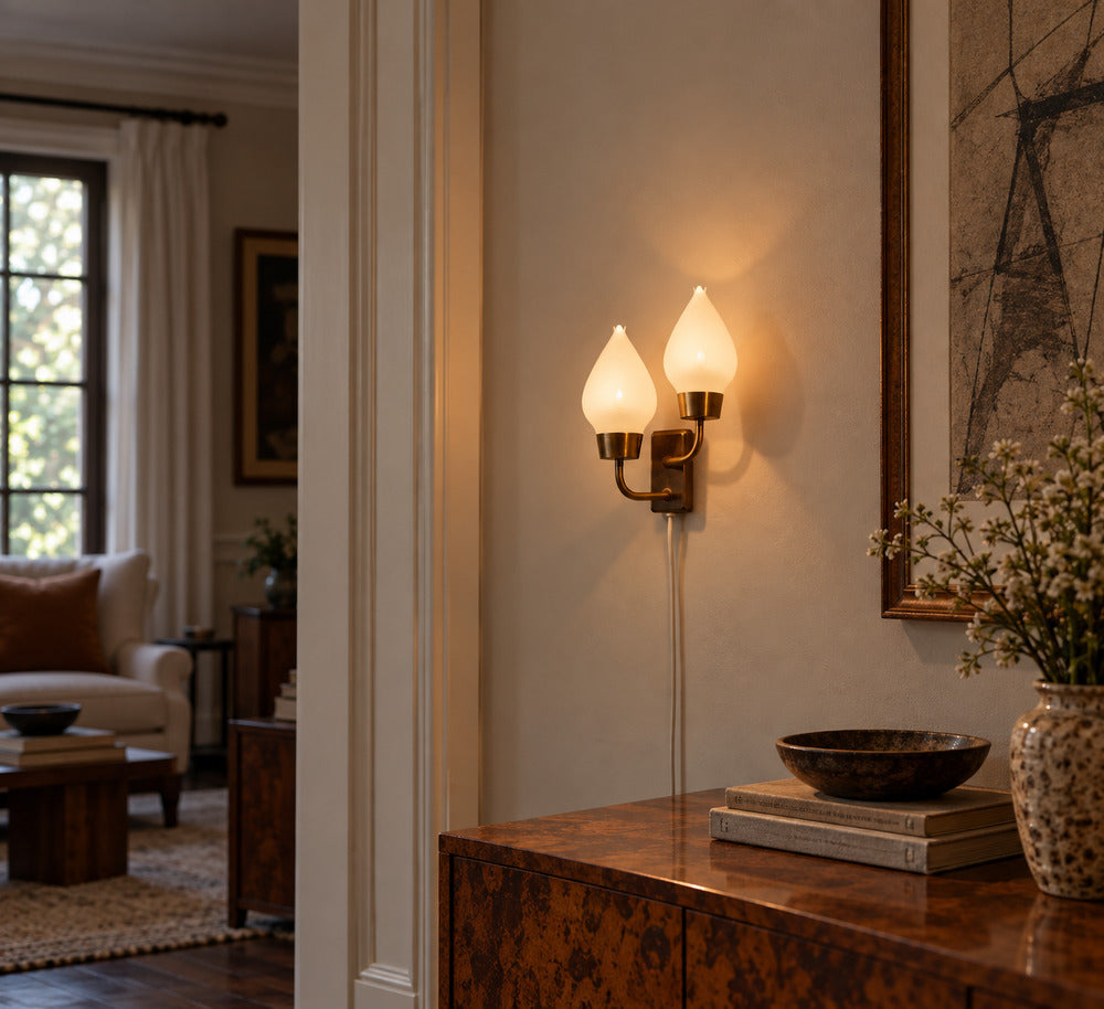 Swedish Modern, Wall Sconce, Brass, Opaline Glass, Sweden, 1940s