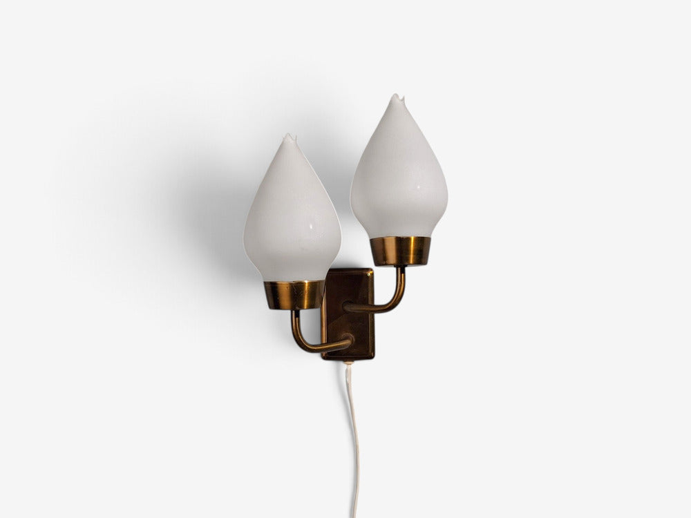 Swedish Modern, Wall Sconce, Brass, Opaline Glass, Sweden, 1940s