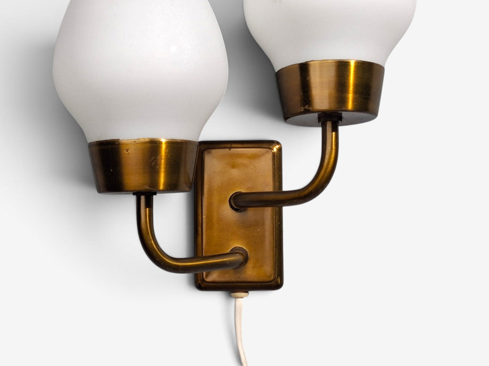 Swedish Modern, Wall Sconce, Brass, Opaline Glass, Sweden, 1940s