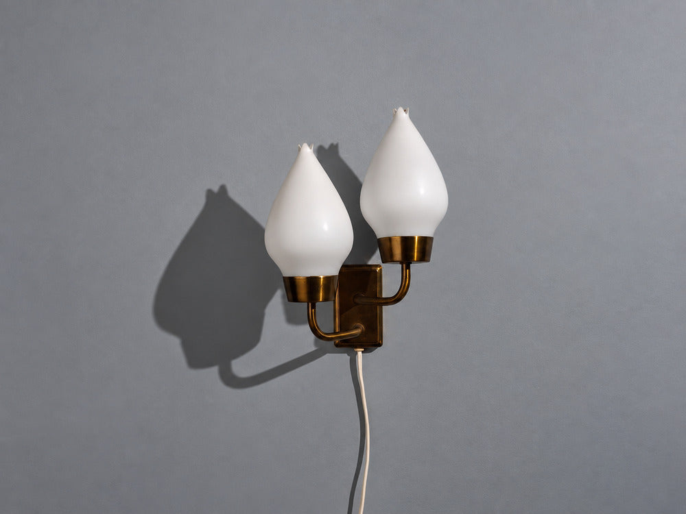 Swedish Modern, Wall Sconce, Brass, Opaline Glass, Sweden, 1940s