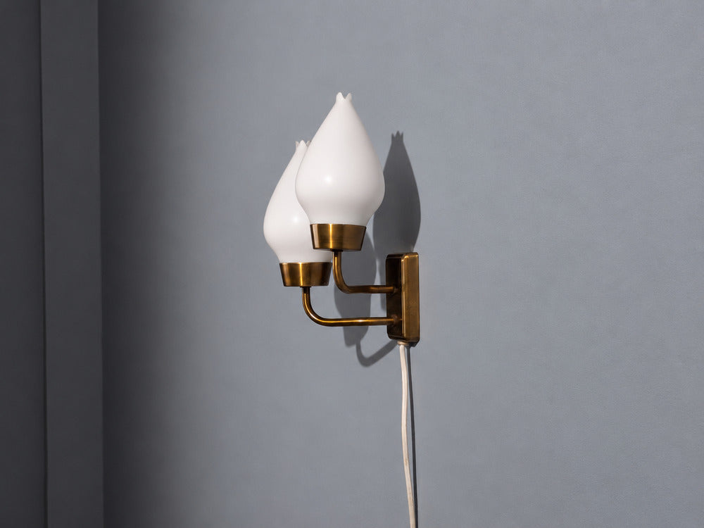 Swedish Modern, Wall Sconce, Brass, Opaline Glass, Sweden, 1940s